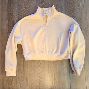 SHEIN Light Tan Quarter-Zip Cropped Sweatshirt Size L